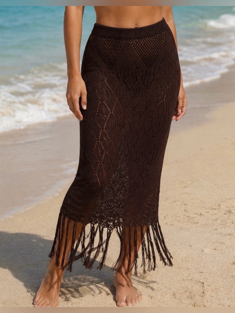 NEW! House of Harlow 1960 Brown Crochet Knit Coverup Skirt